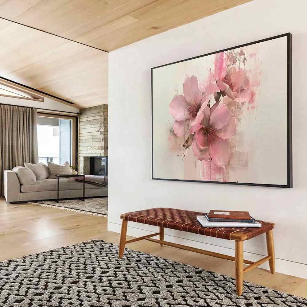 Days Handmade Botanical White Romantic Abstract Canvas Artwork QRO36